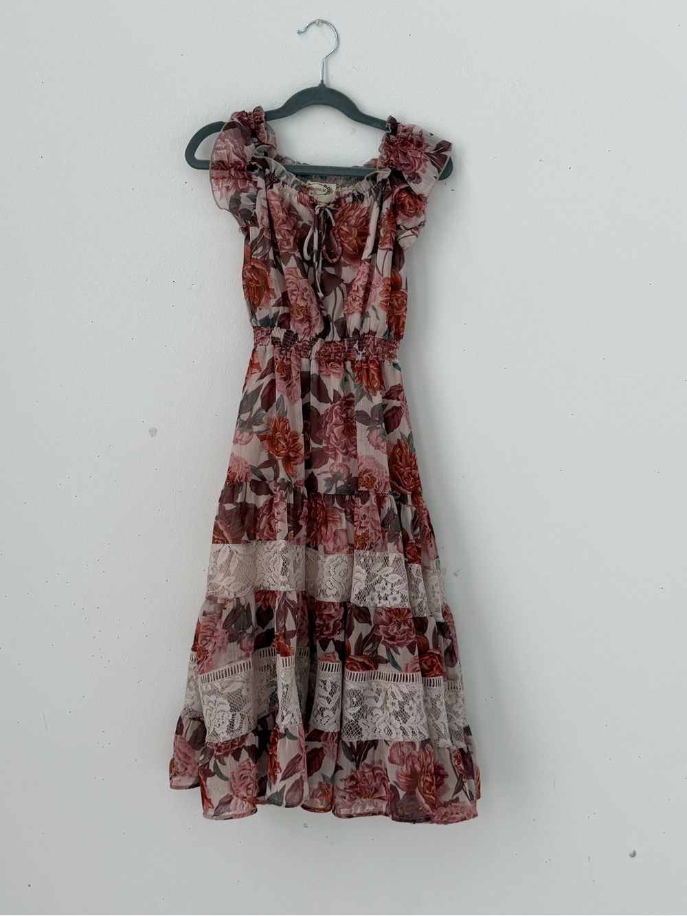 Joyfolie Rose Floral Midi Dress in Dusty Pink and Rust